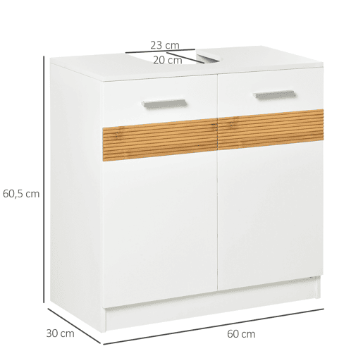 Armário de banheiro para pia, unidade de chão em madeira com 2 portas e prateleira interna, estilo moderno, 60x30x60,5 cm, branco Armário de banheiro para pia, unidade de chão em madeira com 2 portas e prateleira interna, estilo moderno, 60x30x60,5 cm, branco