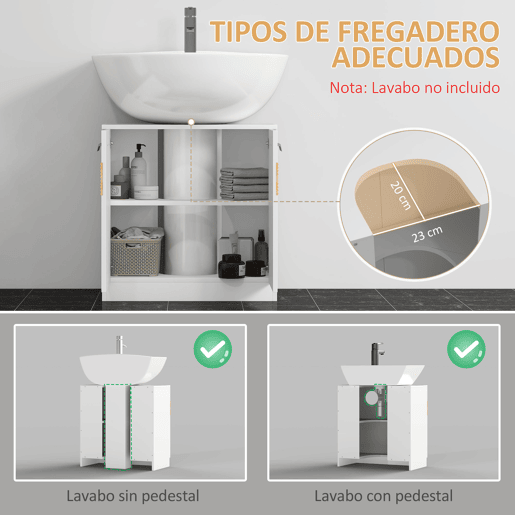 Armário de banheiro para pia, unidade de chão em madeira com 2 portas e prateleira interna, estilo moderno, 60x30x60,5 cm, branco Armário de banheiro para pia, unidade de chão em madeira com 2 portas e prateleira interna, estilo moderno, 60x30x60,5 cm, branco