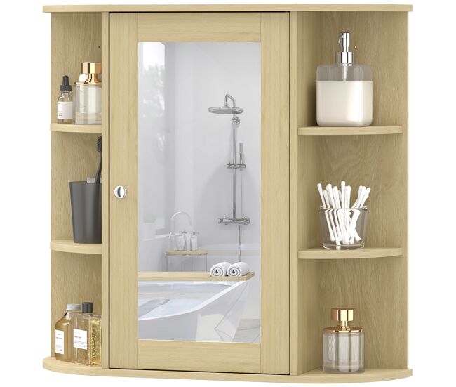 Armario de baño con espejo armario de pared con estantes abiertos 66x17x63 cm natural