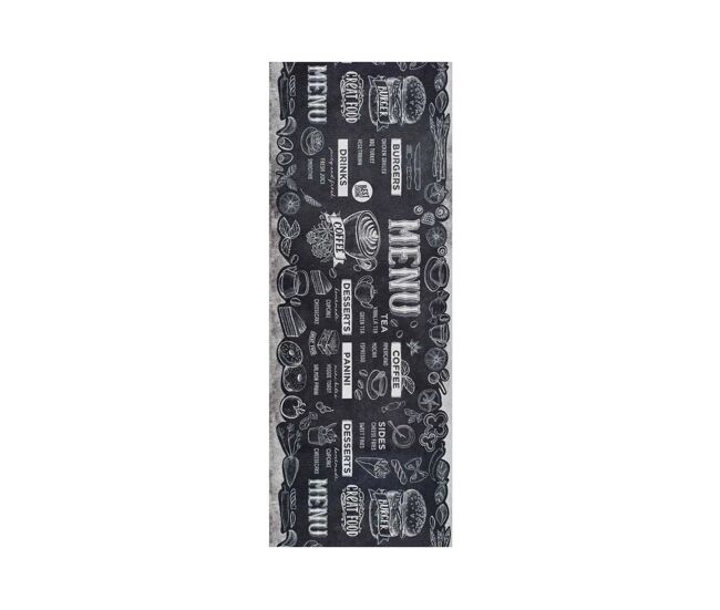 Alfombra de cocina diseño de menús negro RICCI, 52x100 cm - ATTICGO