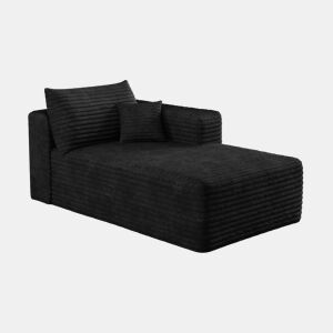 Módulo de sofá com chaise longue 151 x 90 cm - estofo em veludo cotelê, assento individual, design moderno - preto