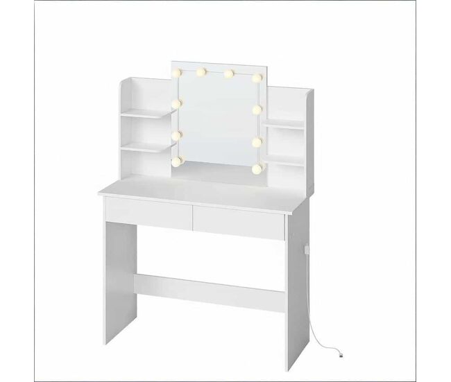 Tocador 90x40 cm - con espejo led, diseño duradero - blanco