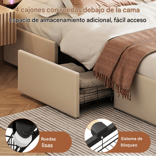 Cama de casal 140x200 cm, cabeceira com LED, cama estofada com 4 gavetas, cama com estrado de ripas e estrutura metálica, cama estofada com cabeceira regulável em altura, PU, u200Bu200Bu200Bu200Bcinza Cama de casal 140x200 cm, cabeceira com LED, cama estofada com 4 gavetas, cama com estrado de ripas e estrutura metálica, cama estofada com cabeceira regulável em altura, PU, u200Bu200Bu200Bu200Bcinza