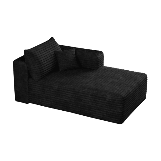 Módulo de sofá com chaise longue 151 x 90 cm - estofo em veludo cotelê, assento individual, design moderno - preto