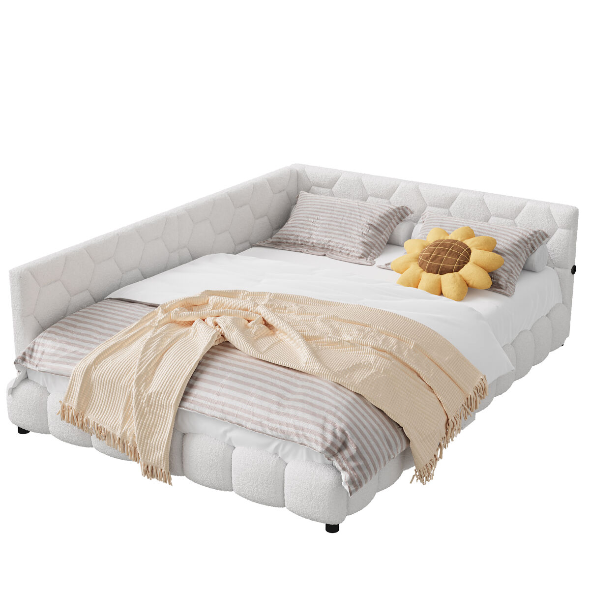 Cama doble tapizada de 140 x 200 cm con puerto de carga usb e iluminación led para adolescentes y adultos. color blanco.