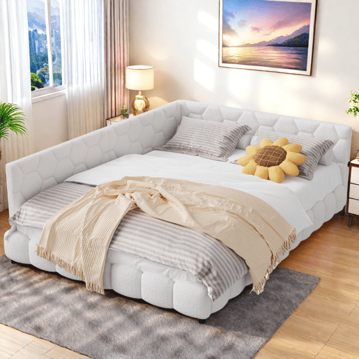 Cama de casal estofada de 140 x 200 cm com entrada para carregamento USB e iluminação LED para adolescentes e adultos, branca.