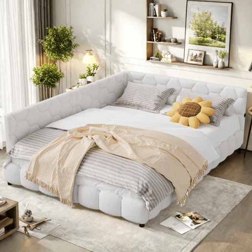 Cama de casal estofada de 140 x 200 cm com entrada para carregamento USB e iluminação LED para adolescentes e adultos, branca.