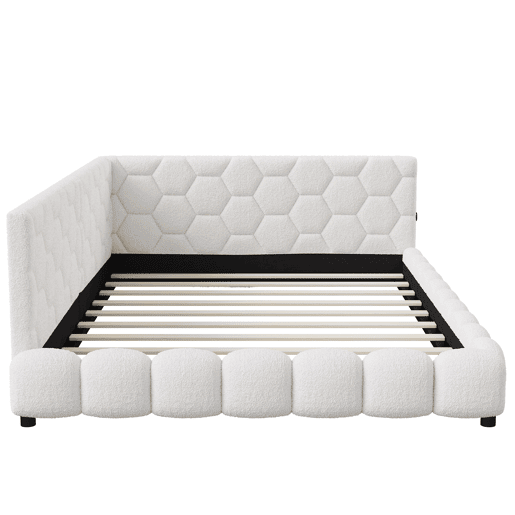 Cama de casal estofada de 140 x 200 cm com entrada para carregamento USB e iluminação LED para adolescentes e adultos, branca.