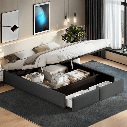 Cama 160x200cm, cama de casal, gavetas, cama funcional, cama jovem, cama com arrumação