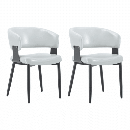 Cadeiras de jantar (2 unidades) u2013 estilo Mid Century Modern, cadeiras retro em pele sintética com braços curvos e encosto estampado u2013 cinzento Cadeiras de jantar (2 unidades) u2013 estilo Mid Century Modern, cadeiras retro em pele sintética com braços curvos e encosto estampado u2013 cinzento