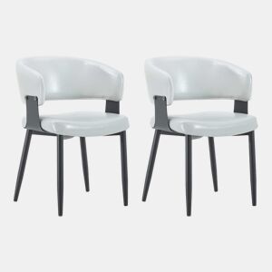 Cadeiras de jantar (2 unidades) u2013 estilo Mid Century Modern, cadeiras retro em pele sintética com braços curvos e encosto estampado u2013 cinzento