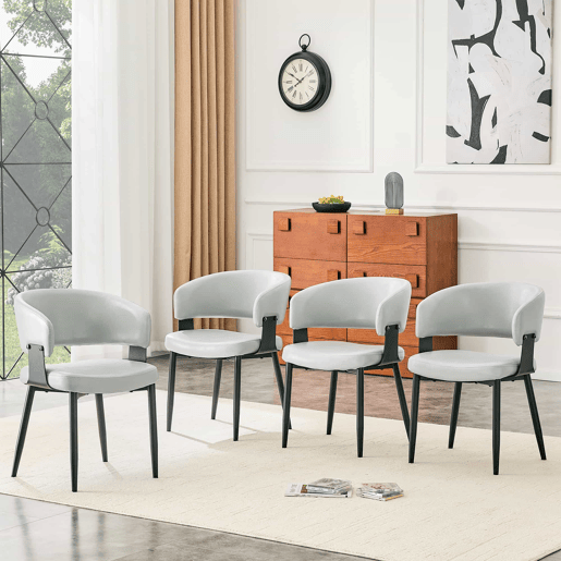 Cadeiras de jantar (2 unidades) u2013 estilo Mid Century Modern, cadeiras retro em pele sintética com braços curvos e encosto estampado u2013 cinzento Cadeiras de jantar (2 unidades) u2013 estilo Mid Century Modern, cadeiras retro em pele sintética com braços curvos e encosto estampado u2013 cinzento