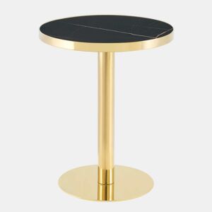 Mesa auxiliar redonda - Design em mármore, estrutura em aço inoxidável dourado, base estável e estilo luxuoso - Preto e dourado