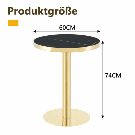 Mesa auxiliar redonda - Design em mármore, estrutura em aço inoxidável dourado, base estável e estilo luxuoso - Preto e dourado Mesa auxiliar redonda - Design em mármore, estrutura em aço inoxidável dourado, base estável e estilo luxuoso - Preto e dourado