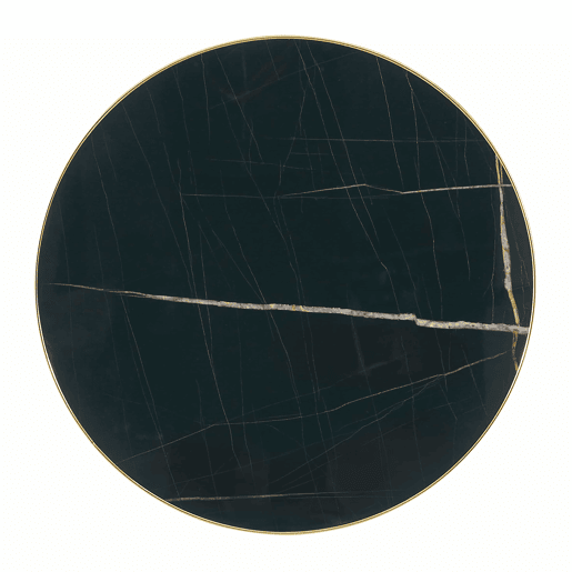 Mesa auxiliar redonda - Design em mármore, estrutura em aço inoxidável dourado, base estável e estilo luxuoso - Preto e dourado Mesa auxiliar redonda - Design em mármore, estrutura em aço inoxidável dourado, base estável e estilo luxuoso - Preto e dourado