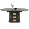 Mesa de jantar extensível 118u2013158 cm - com arrumação, gavetas em rattan, MDF com efeito de madeira - Preto