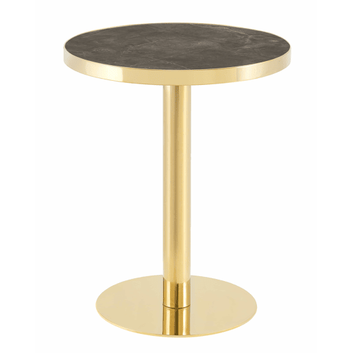 Mesa auxiliar redonda 60x60x73,5 cm u2014 com estrutura em aço inoxidável dourado e tampo com efeito de mármore, design de luxo u2014 cinzento e dourado Mesa auxiliar redonda 60x60x73,5 cm u2014 com estrutura em aço inoxidável dourado e tampo com efeito de mármore, design de luxo u2014 cinzento e dourado