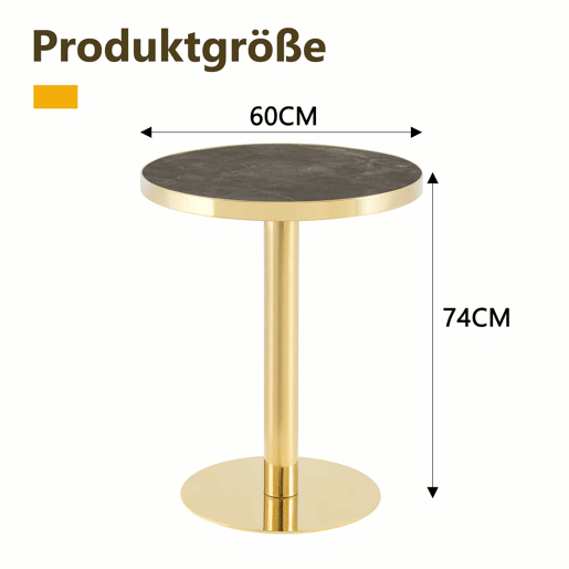 Mesa auxiliar redonda 60x60x73,5 cm u2014 com estrutura em aço inoxidável dourado e tampo com efeito de mármore, design de luxo u2014 cinzento e dourado Mesa auxiliar redonda 60x60x73,5 cm u2014 com estrutura em aço inoxidável dourado e tampo com efeito de mármore, design de luxo u2014 cinzento e dourado