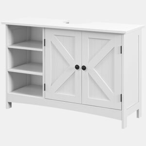 Armário de pia independente com 2 portas e prateleiras ajustáveis anti-tombamento, estilo moderno, 90x30x60 cm, branco