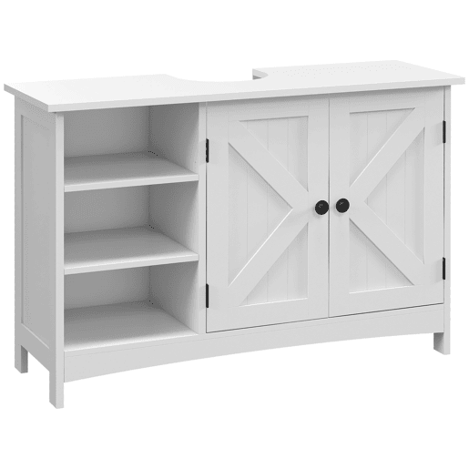 Armário de pia independente com 2 portas e prateleiras ajustáveis anti-tombamento, estilo moderno, 90x30x60 cm, branco Armário de pia independente com 2 portas e prateleiras ajustáveis anti-tombamento, estilo moderno, 90x30x60 cm, branco