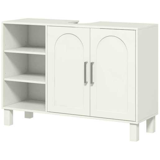 Móvel de banheiro moderno com 2 portas e prateleiras ajustáveis, 90x30x63 cm, creme Móvel de banheiro moderno com 2 portas e prateleiras ajustáveis, 90x30x63 cm, creme