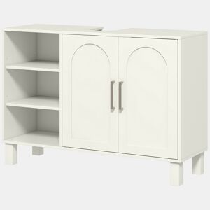 Móvel de banheiro moderno com 2 portas e prateleiras ajustáveis, 90x30x63 cm, creme