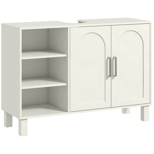 Móvel de banheiro moderno com 2 portas e prateleiras ajustáveis, 90x30x63 cm, creme Móvel de banheiro moderno com 2 portas e prateleiras ajustáveis, 90x30x63 cm, creme