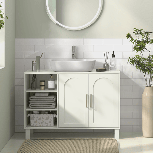 Móvel de banheiro moderno com 2 portas e prateleiras ajustáveis, 90x30x63 cm, creme Móvel de banheiro moderno com 2 portas e prateleiras ajustáveis, 90x30x63 cm, creme