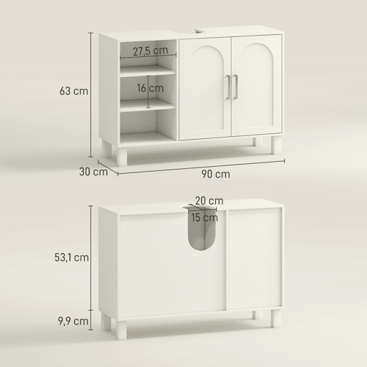 Móvel de banheiro moderno com 2 portas e prateleiras ajustáveis, 90x30x63 cm, creme Móvel de banheiro moderno com 2 portas e prateleiras ajustáveis, 90x30x63 cm, creme