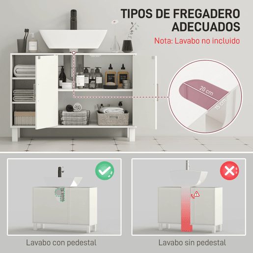 Móvel de banheiro moderno com 2 portas e prateleiras ajustáveis, 90x30x63 cm, creme Móvel de banheiro moderno com 2 portas e prateleiras ajustáveis, 90x30x63 cm, creme