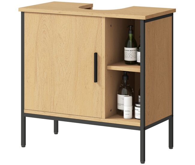 Mueble bajo lavabo con puerta y estante ajustable para lavabo con pedestal 60x30x59,5 cm roble