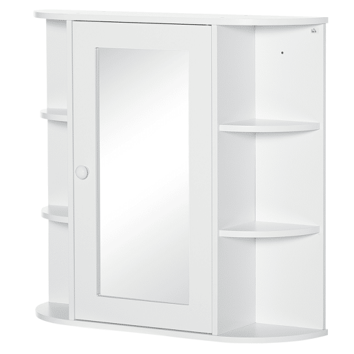 Armário de banheiro com espelho, armário suspenso para vaso sanitário com 1 porta, 2 prateleiras internas e 6 prateleiras laterais para sala de estar, cozinha e quarto, 66x17x63 cm, branco Armário de banheiro com espelho, armário suspenso para vaso sanitário com 1 porta, 2 prateleiras internas e 6 prateleiras laterais para sala de estar, cozinha e quarto, 66x17x63 cm, branco