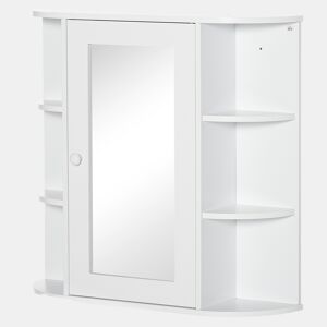 Armário de banheiro com espelho, armário suspenso para vaso sanitário com 1 porta, 2 prateleiras internas e 6 prateleiras laterais para sala de estar, cozinha e quarto, 66x17x63 cm, branco