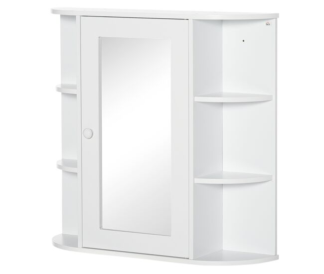 Armario de baño con espejo mueble colgante de aseo con 1 puerta 2 estantes interiores y 6 estantes laterales para salón cocina dormitorio 66x17x63 cm