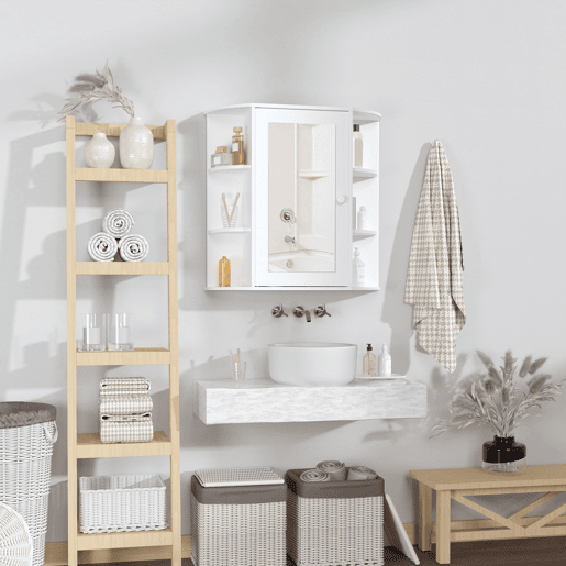 Armário de banheiro com espelho, armário suspenso para vaso sanitário com 1 porta, 2 prateleiras internas e 6 prateleiras laterais para sala de estar, cozinha e quarto, 66x17x63 cm, branco Armário de banheiro com espelho, armário suspenso para vaso sanitário com 1 porta, 2 prateleiras internas e 6 prateleiras laterais para sala de estar, cozinha e quarto, 66x17x63 cm, branco
