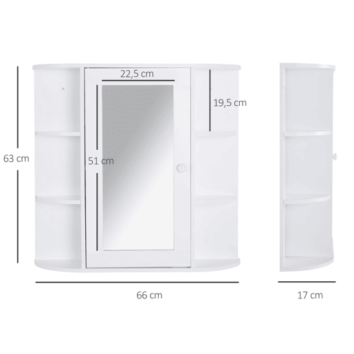 Armário de banheiro com espelho, armário suspenso para vaso sanitário com 1 porta, 2 prateleiras internas e 6 prateleiras laterais para sala de estar, cozinha e quarto, 66x17x63 cm, branco Armário de banheiro com espelho, armário suspenso para vaso sanitário com 1 porta, 2 prateleiras internas e 6 prateleiras laterais para sala de estar, cozinha e quarto, 66x17x63 cm, branco