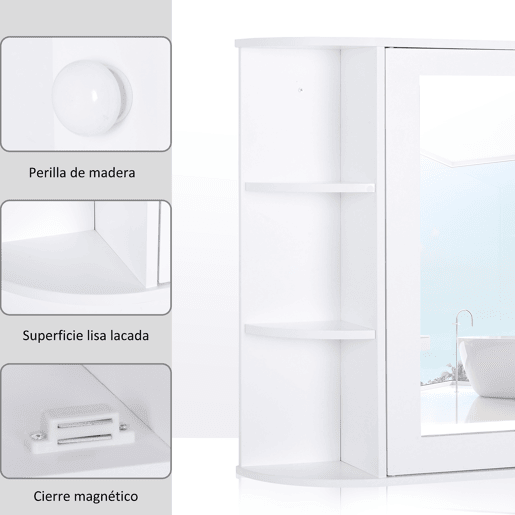 Armário de banheiro com espelho, armário suspenso para vaso sanitário com 1 porta, 2 prateleiras internas e 6 prateleiras laterais para sala de estar, cozinha e quarto, 66x17x63 cm, branco Armário de banheiro com espelho, armário suspenso para vaso sanitário com 1 porta, 2 prateleiras internas e 6 prateleiras laterais para sala de estar, cozinha e quarto, 66x17x63 cm, branco