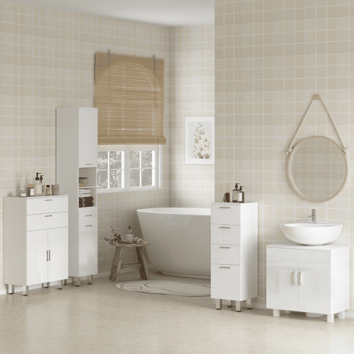 Armário para pia com 2 portas, 2 prateleiras e sistema anti-tombamento para banheiro, 60x35x60 cm, branco Armário para pia com 2 portas, 2 prateleiras e sistema anti-tombamento para banheiro, 60x35x60 cm, branco