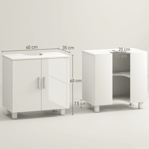 Armário para pia com 2 portas, 2 prateleiras e sistema anti-tombamento para banheiro, 60x35x60 cm, branco Armário para pia com 2 portas, 2 prateleiras e sistema anti-tombamento para banheiro, 60x35x60 cm, branco
