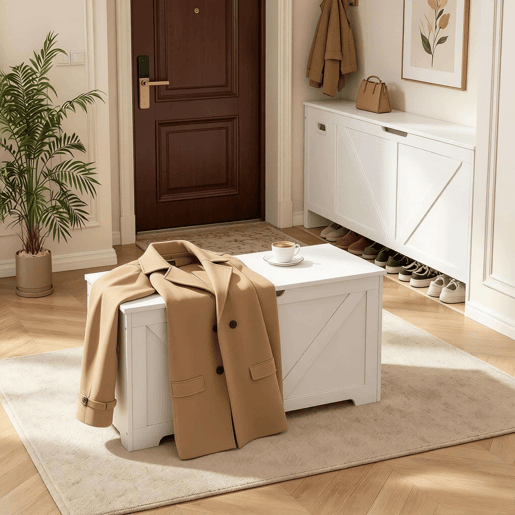 Banco de entrada de 100 cm u2013 com arrumação oculta multifuncional para o quarto e a sala u2013 Branco