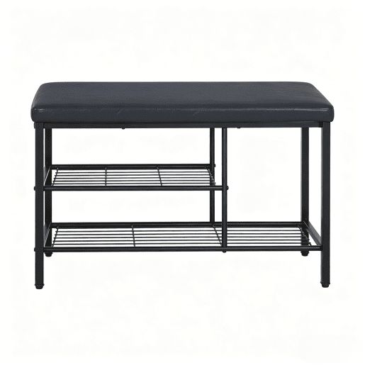Banco Zapatero 80 cm - com assento almofadado e espaço de arrumação compacto - Preto