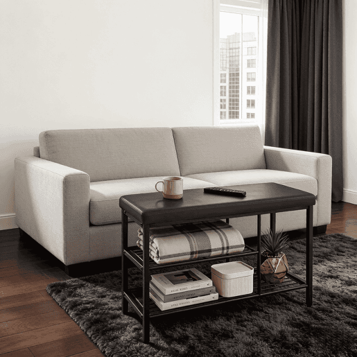 Banco Zapatero 80 cm - com assento almofadado e espaço de arrumação compacto - Preto