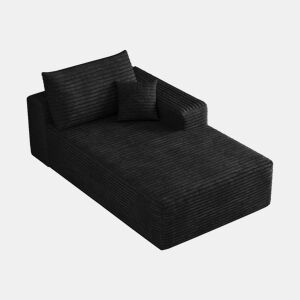 Sofá-cama 175 x 95 cm - Modular, estofado em veludo cotelê, assento individual - Preto