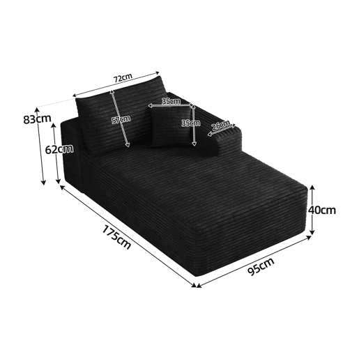 Sofá-cama 175 x 95 cm - Modular, estofado em veludo cotelê, assento individual - Preto Sofá-cama 175 x 95 cm - Modular, estofado em veludo cotelê, assento individual - Preto