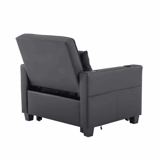 Sofá-cama individual de 1 lugar - conversível 3 em 1 com encosto reclinável, porta-copos e porta USB para espaços pequenos - Preto Sofá-cama individual de 1 lugar - conversível 3 em 1 com encosto reclinável, porta-copos e porta USB para espaços pequenos - Preto