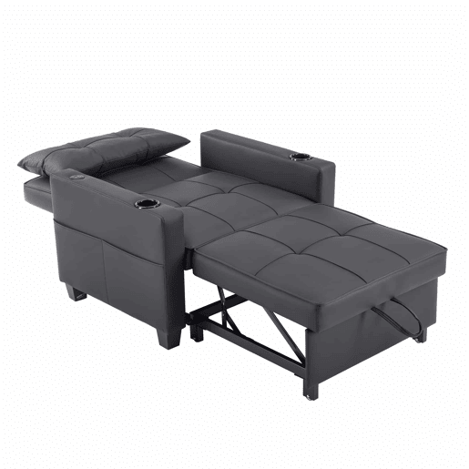Sofá-cama individual de 1 lugar - conversível 3 em 1 com encosto reclinável, porta-copos e porta USB para espaços pequenos - Preto Sofá-cama individual de 1 lugar - conversível 3 em 1 com encosto reclinável, porta-copos e porta USB para espaços pequenos - Preto