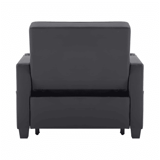 Sofá-cama individual de 1 lugar - conversível 3 em 1 com encosto reclinável, porta-copos e porta USB para espaços pequenos - Preto Sofá-cama individual de 1 lugar - conversível 3 em 1 com encosto reclinável, porta-copos e porta USB para espaços pequenos - Preto
