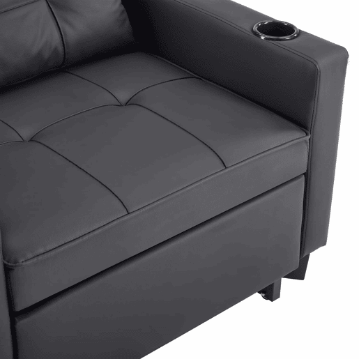 Sofá-cama individual de 1 lugar - conversível 3 em 1 com encosto reclinável, porta-copos e porta USB para espaços pequenos - Preto Sofá-cama individual de 1 lugar - conversível 3 em 1 com encosto reclinável, porta-copos e porta USB para espaços pequenos - Preto