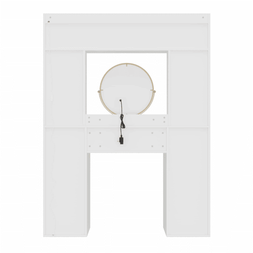 Mesa de maquilhagem com espelho LED 120×40×160 cm - 4 gavetas, 4 prateleiras abertas, 2 compartimentos de arrumação e 2 portas de vidro - Branco Mesa de maquilhagem com espelho LED 120×40×160 cm - 4 gavetas, 4 prateleiras abertas, 2 compartimentos de arrumação e 2 portas de vidro - Branco