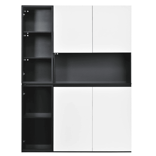 Vitrine alta sem dimensões específicas - vidro, LED, MDF, grande capacidade de arrumação - preto e branco Vitrine alta sem dimensões específicas - vidro, LED, MDF, grande capacidade de arrumação - preto e branco